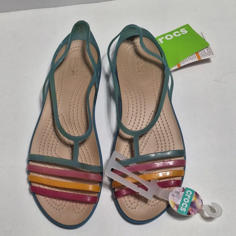 Crocs Isabella Flats Sandals Women 11 Island Strappy Jelly Slip On Huarache Shoe